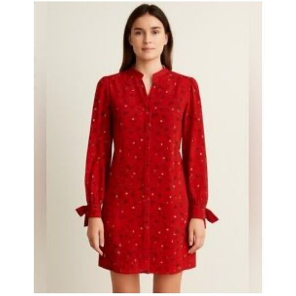 Banana Republic Red Floral Long Sleeve Button Mini Dress Career Party Sz 6 - Picture 8 of 8